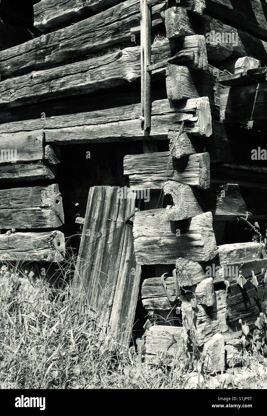 Black and white shot of doorway in timber frame barn-NC - Smartphone Captured Stock Image