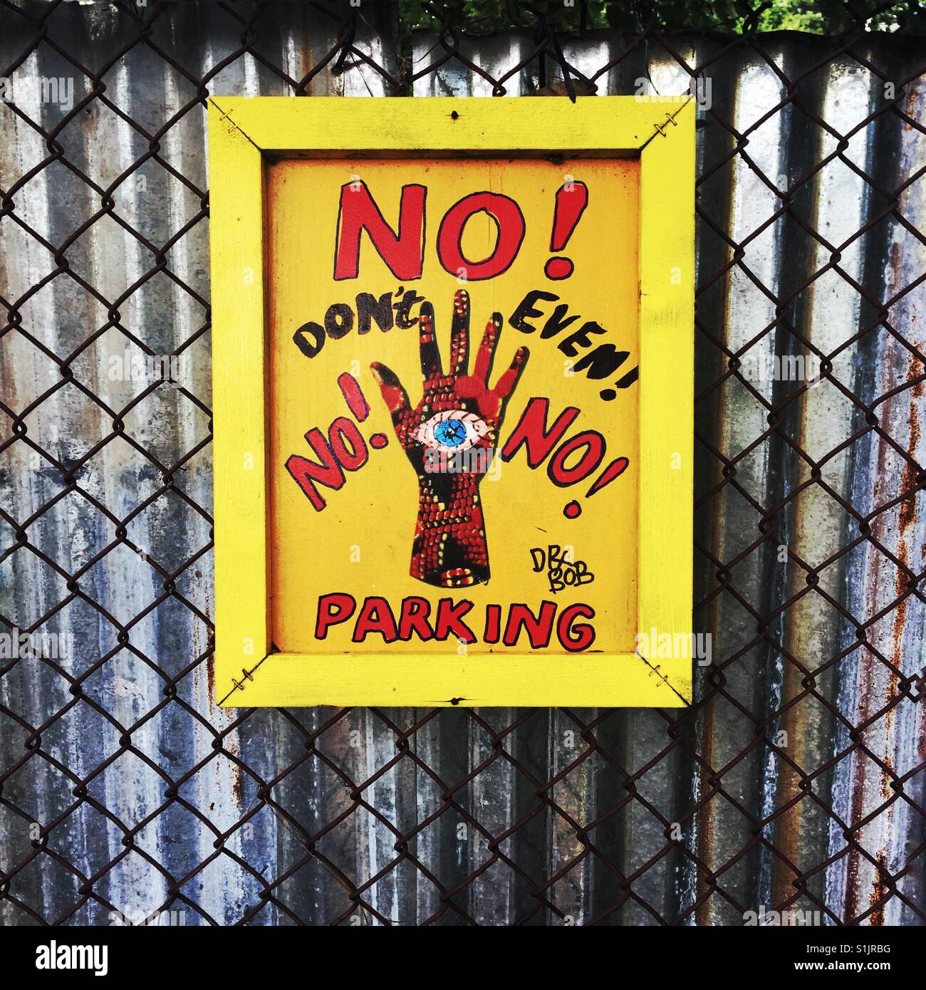 No Parking sign on the gates in New Orleans - Smartphone Captured Stock Image