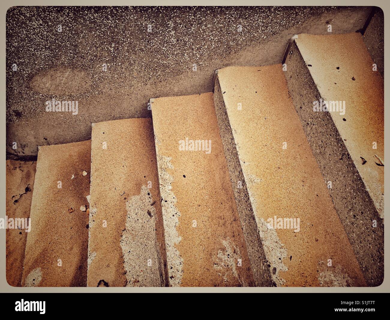 Sand covered  staircase at Bawdsey Beach. Stock Photo