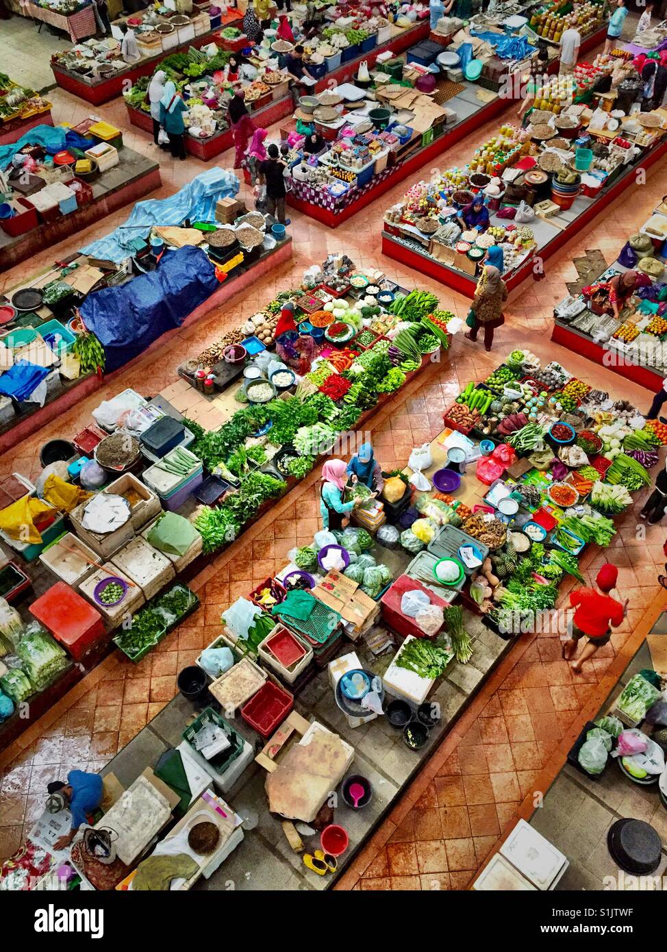 A view of the dry markets called Pasar Besar Siti Khadijah, the famous place among visitors. Stock Photo