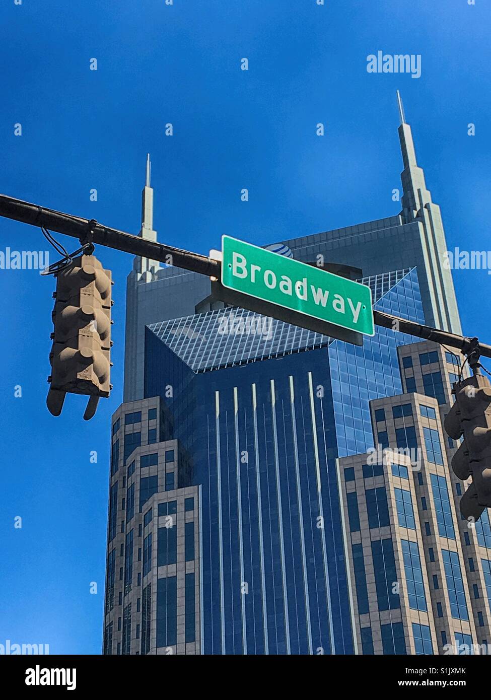 Broadway street sign in Nashville, TN - Smartphone Captured Stock Image
