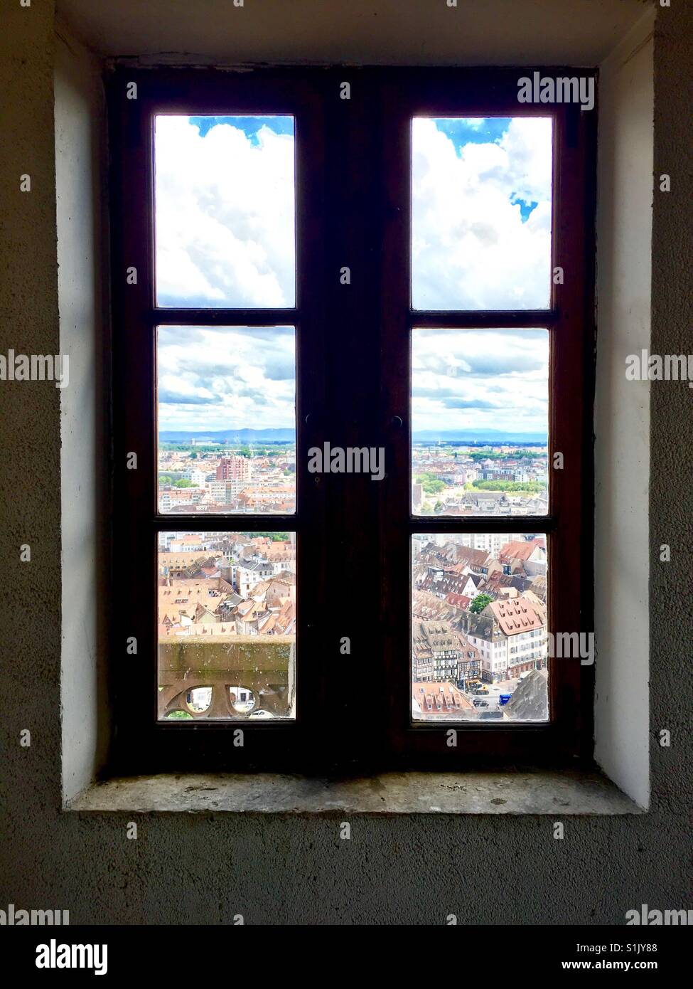 View of Strasbourg, France through a window Stock Photo