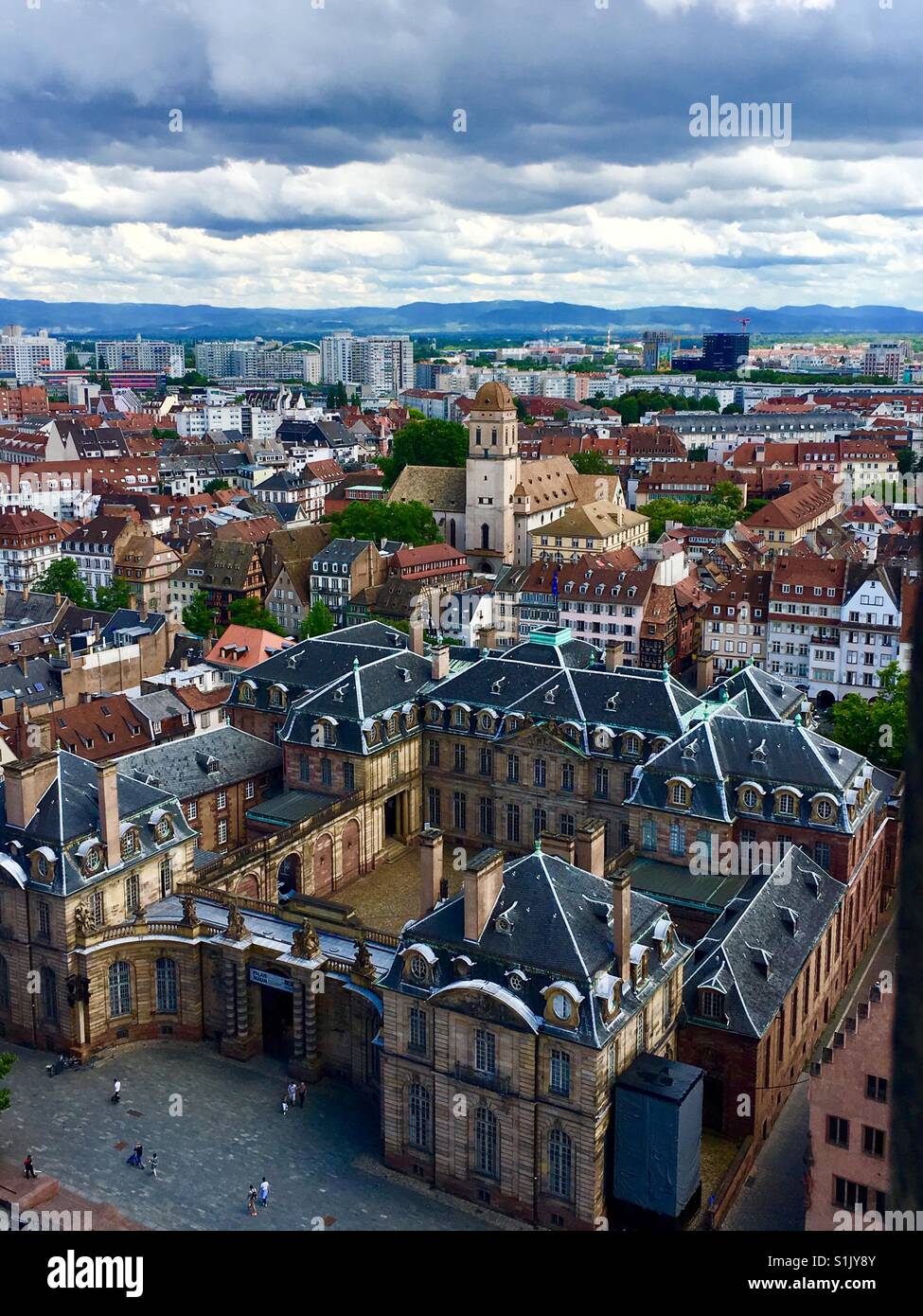 Aerial view looking down at the Palais Rohan in Strasbourg, France Stock Photo