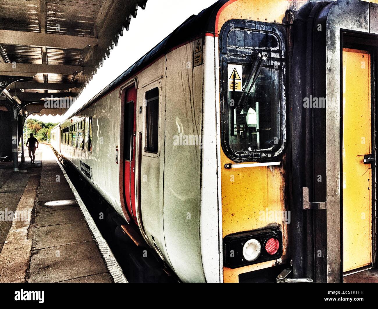 Train to Ipswich departing from Woodbridge on the East Suffolk branch line. - Smartphone Captured Stock Image