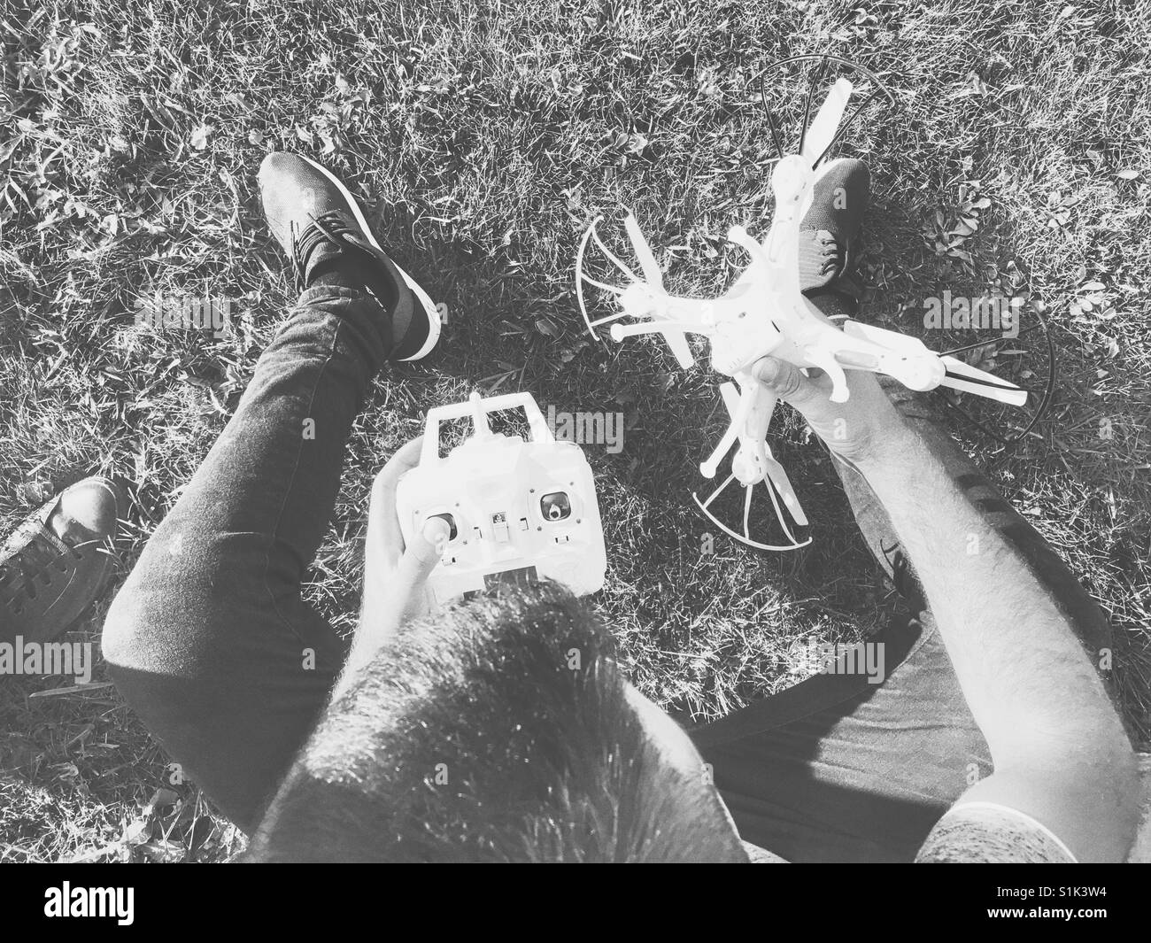 Man with drone in his hand - Smartphone Captured Stock Image