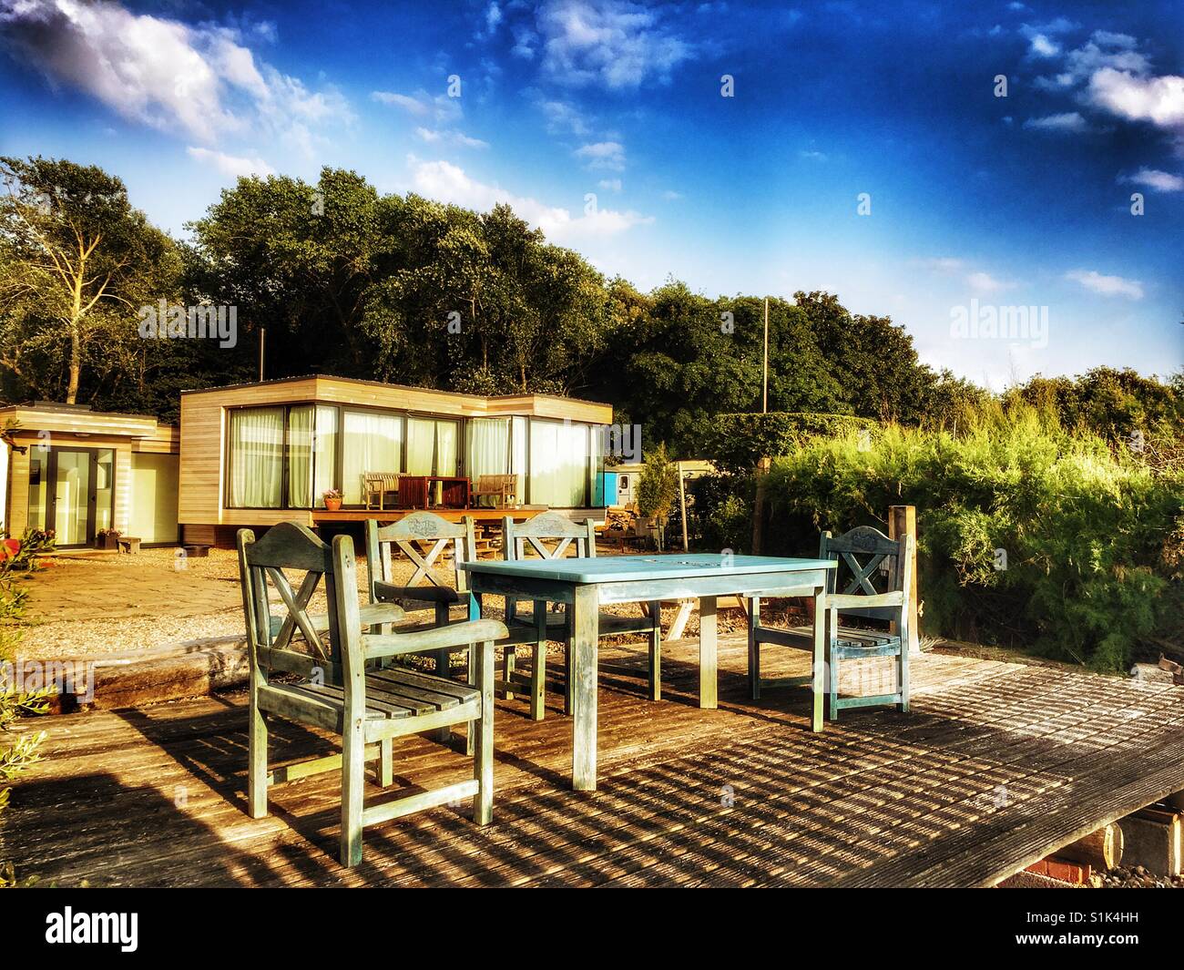 Modern seaside house, Bawdsey Quay, Suffolk, England. - Smartphone Captured Stock Image