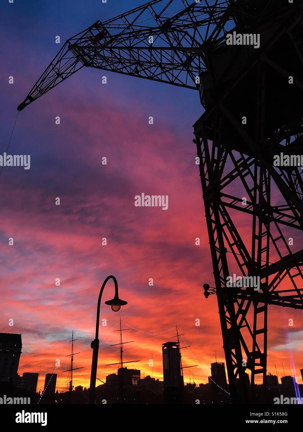 Winter sunset in Puerto Madero, Buenos Aires, Argentina - Smartphone Captured Stock Image