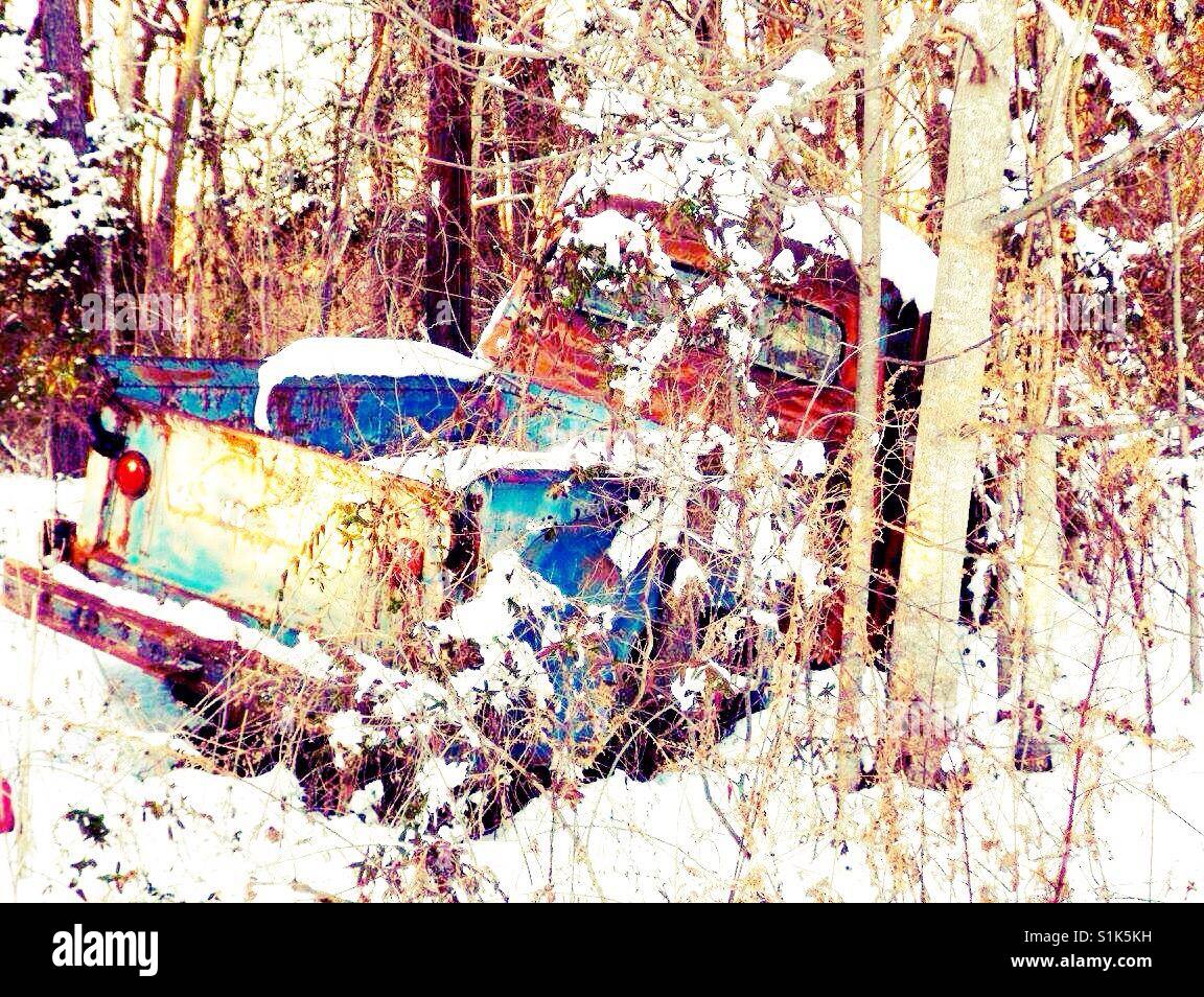 Snow on old truck- North Carolina - Smartphone Captured Stock Image