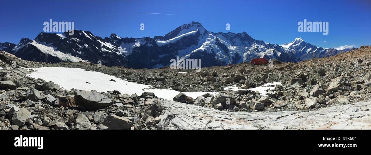 Panorama of Mt Cook and Mueller Hut Stock Photo