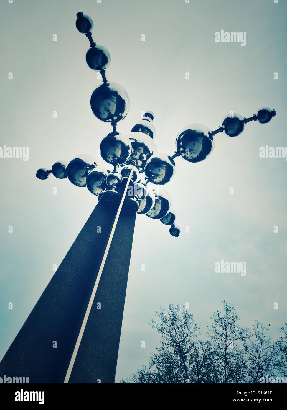 Futuristic looking abstract metal sculpture  in Issaquah, WA Stock Photo