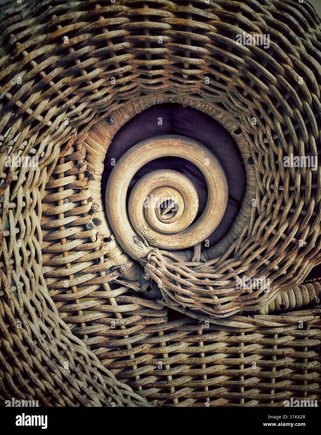 Spiral detail of antique wicker baby carriage - Smartphone Captured Stock Image