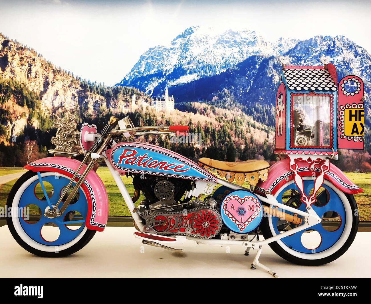 Patience motorcycle by Grayson Perry at the Serpentine Gallery, London, U.K. Stock Photo