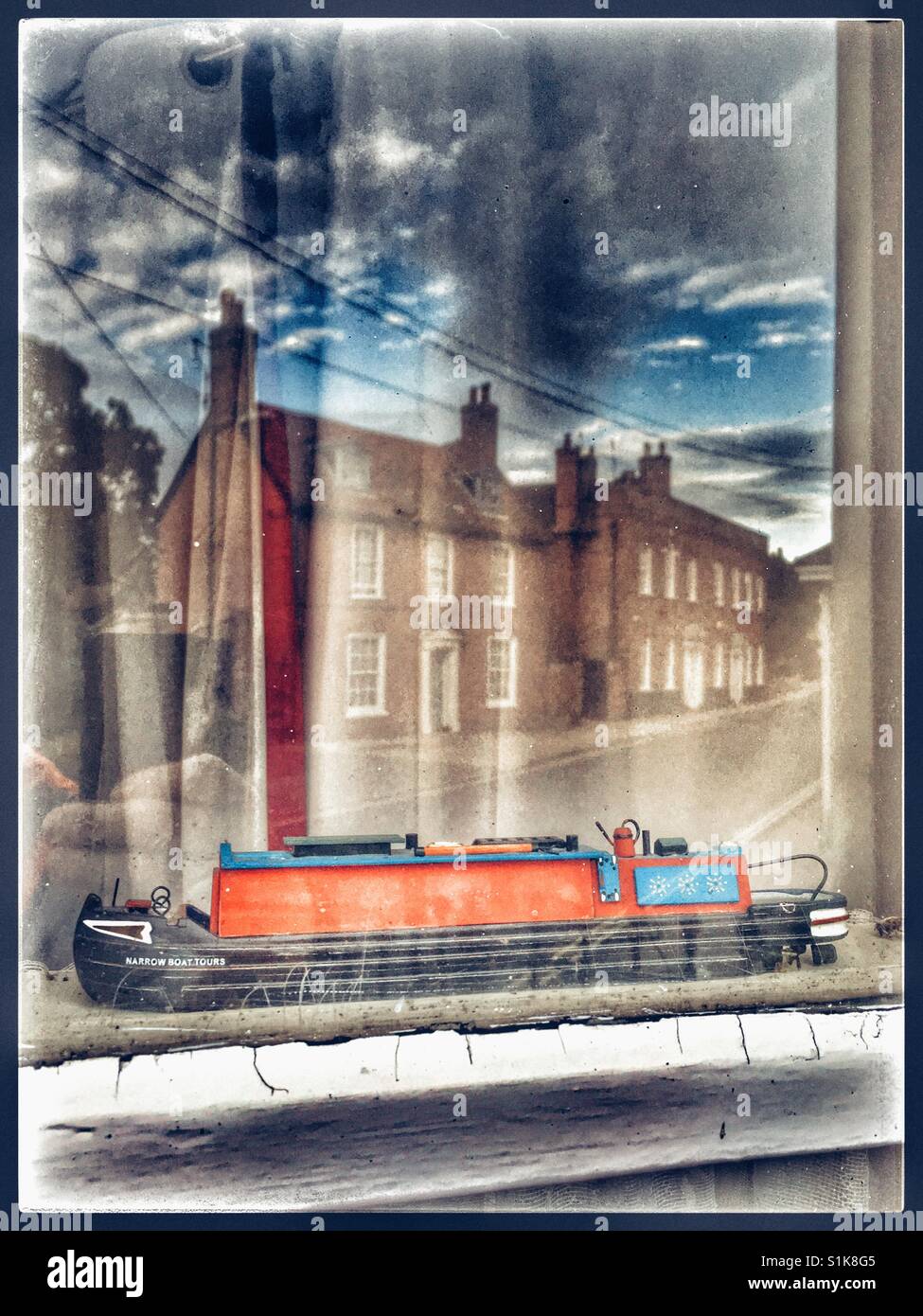 Model Narrowboat on a window frame in Woodbridge Stock Photo Alamy