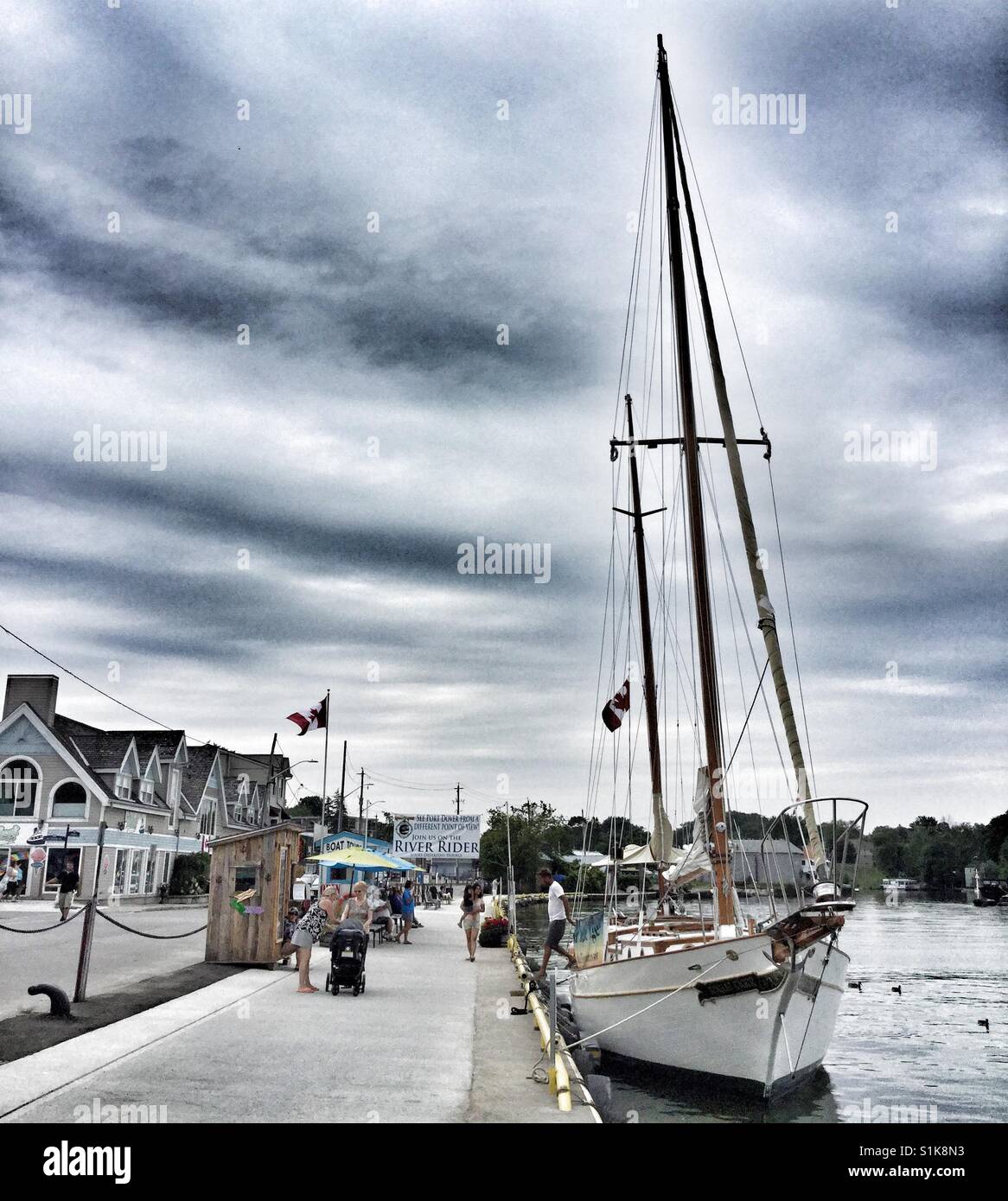 Stormy skies over the harbour in Port Dover, Ontario. Stock Photo