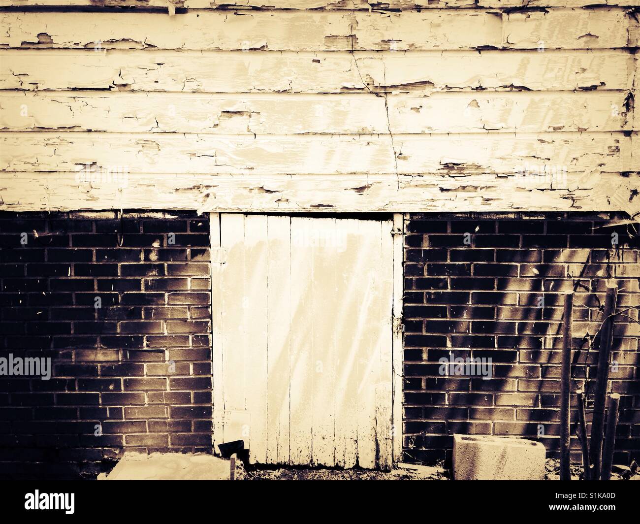 Black and white basement door- North Carolina - Smartphone Captured Stock Image