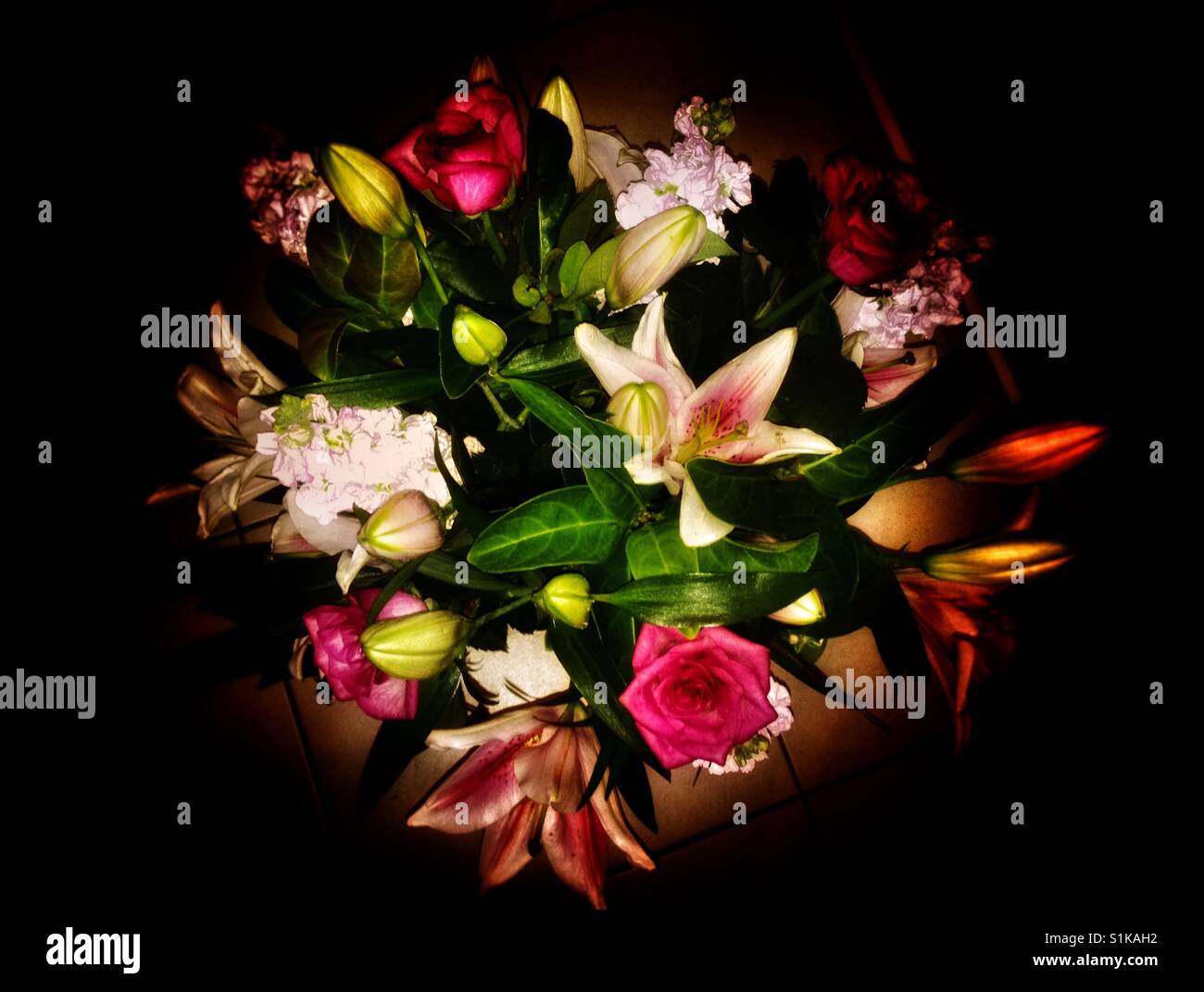 Bunch of lilies and roses - Smartphone Captured Stock Image
