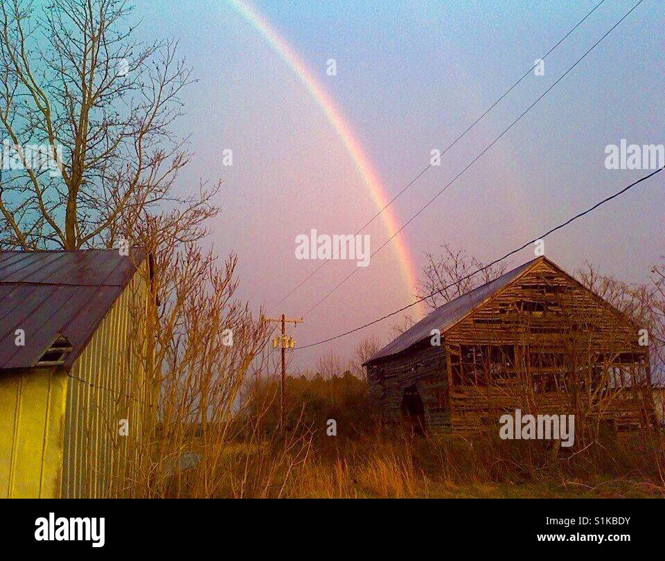 Rainbow behind the barn- North Carolina - Smartphone Captured Stock Image