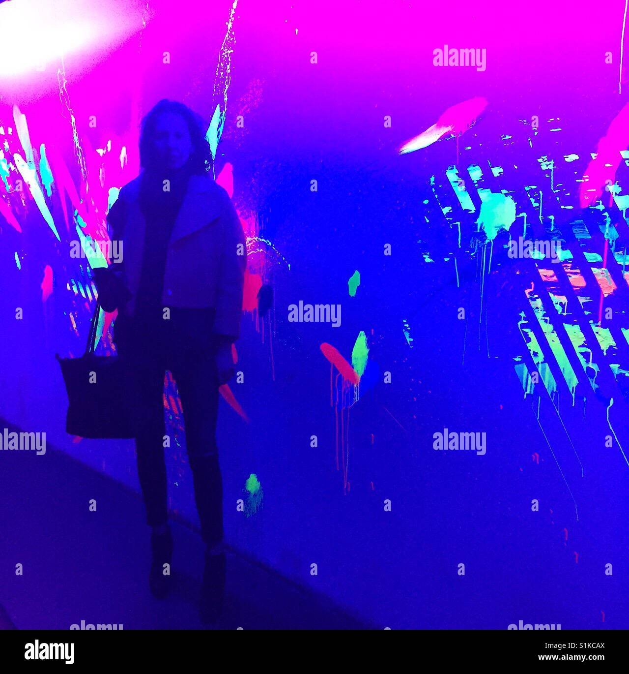 Girl in neon lights Stock Photo