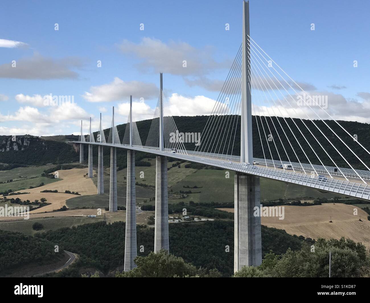 Millau Bridge, suspended bridges, south France. Stock Photo