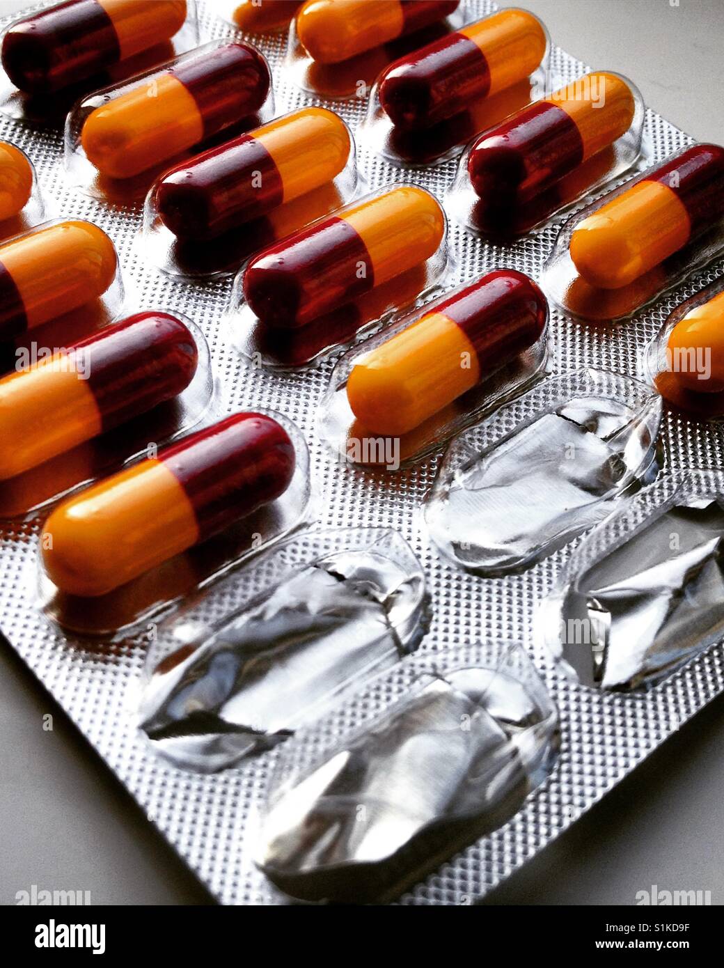 Colourful pharmaceuticals bubble pack part used. Mobile phone photo with mobile device post processing. - Smartphone Captured Stock Image