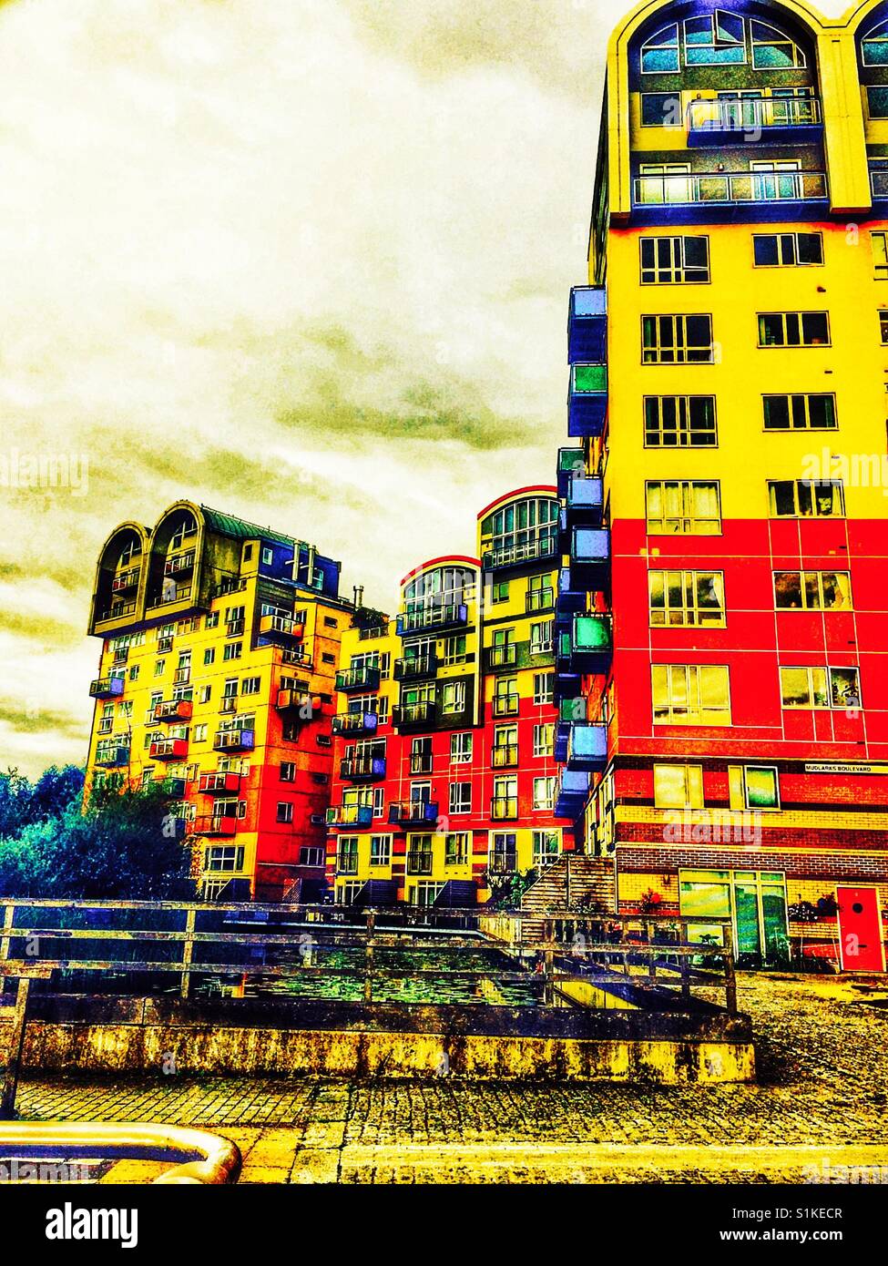 Bright coloured apartments, Greenwich Millennium village, Greenwich Peninsula, London, England - Smartphone Captured Stock Image