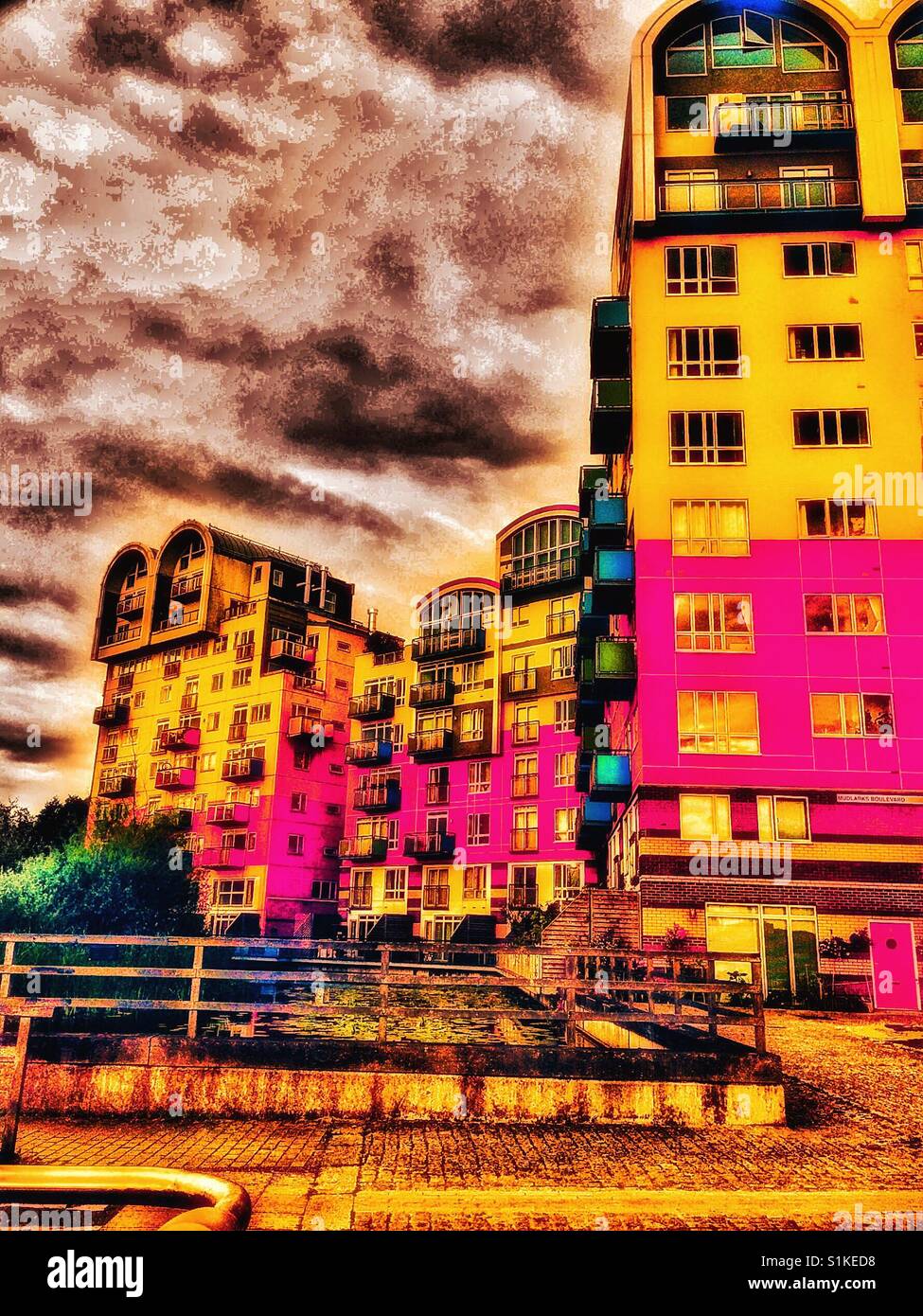 Bright coloured apartments, Greenwich Millennium village, Greenwich