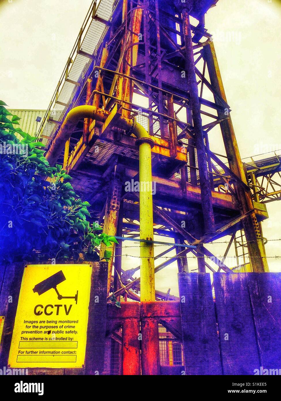 CCTV notice next to quarry - Smartphone Captured Stock Image