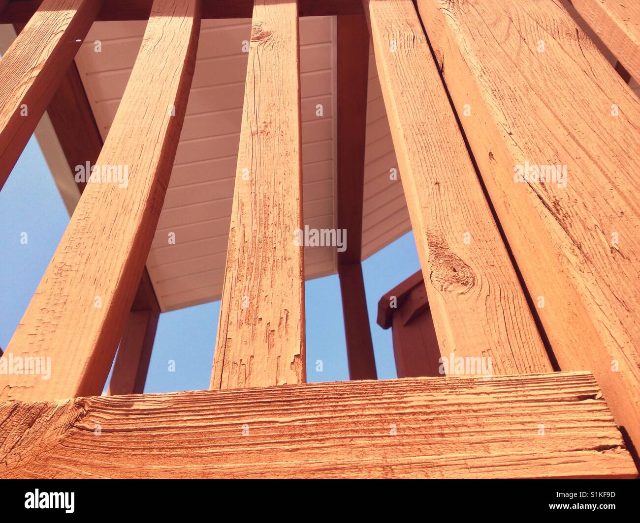 Railing for landing on wooden steps at North Carolina church - Smartphone Captured Stock Image Railing for landing on wooden steps at North Carolina church - Smartphone Captured Stock Image