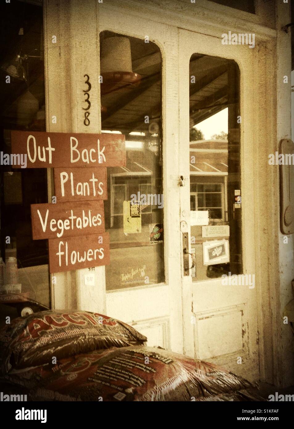 Hand made sign at small town feed store in North Carolina Stock Photo
