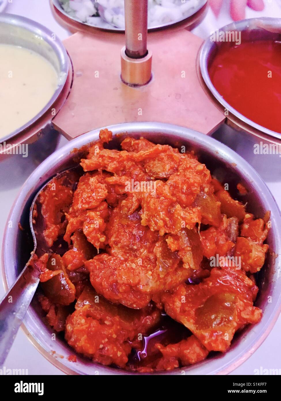 Indian popadom chutney tray Stock Photo Alamy