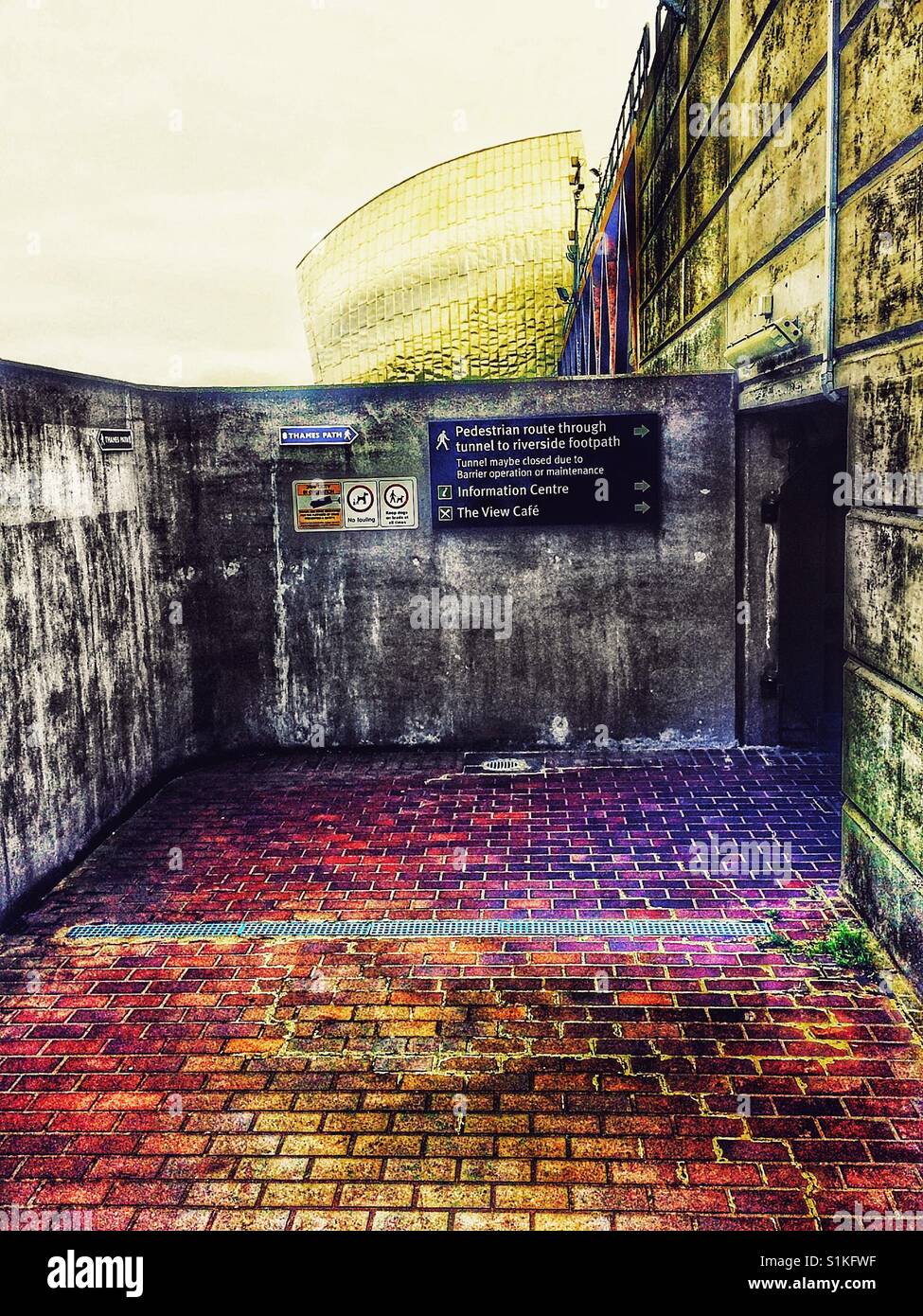 Thames path walkway at the Thames Barrier, Woolwich, London, England - Smartphone Captured Stock Image