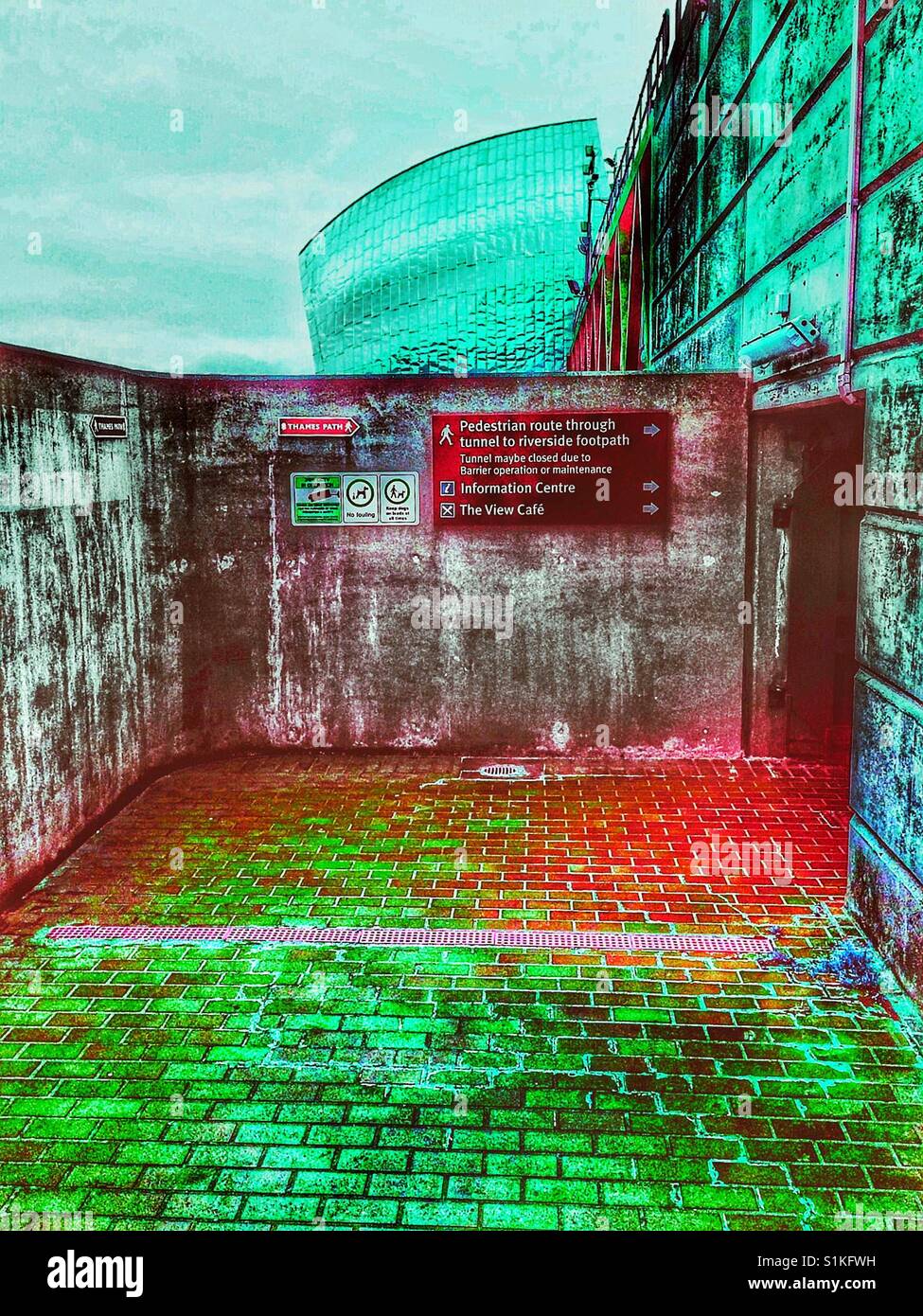 Thames Path walkway at the Thames Barrier, Woolwich, London, England - Smartphone Captured Stock Image