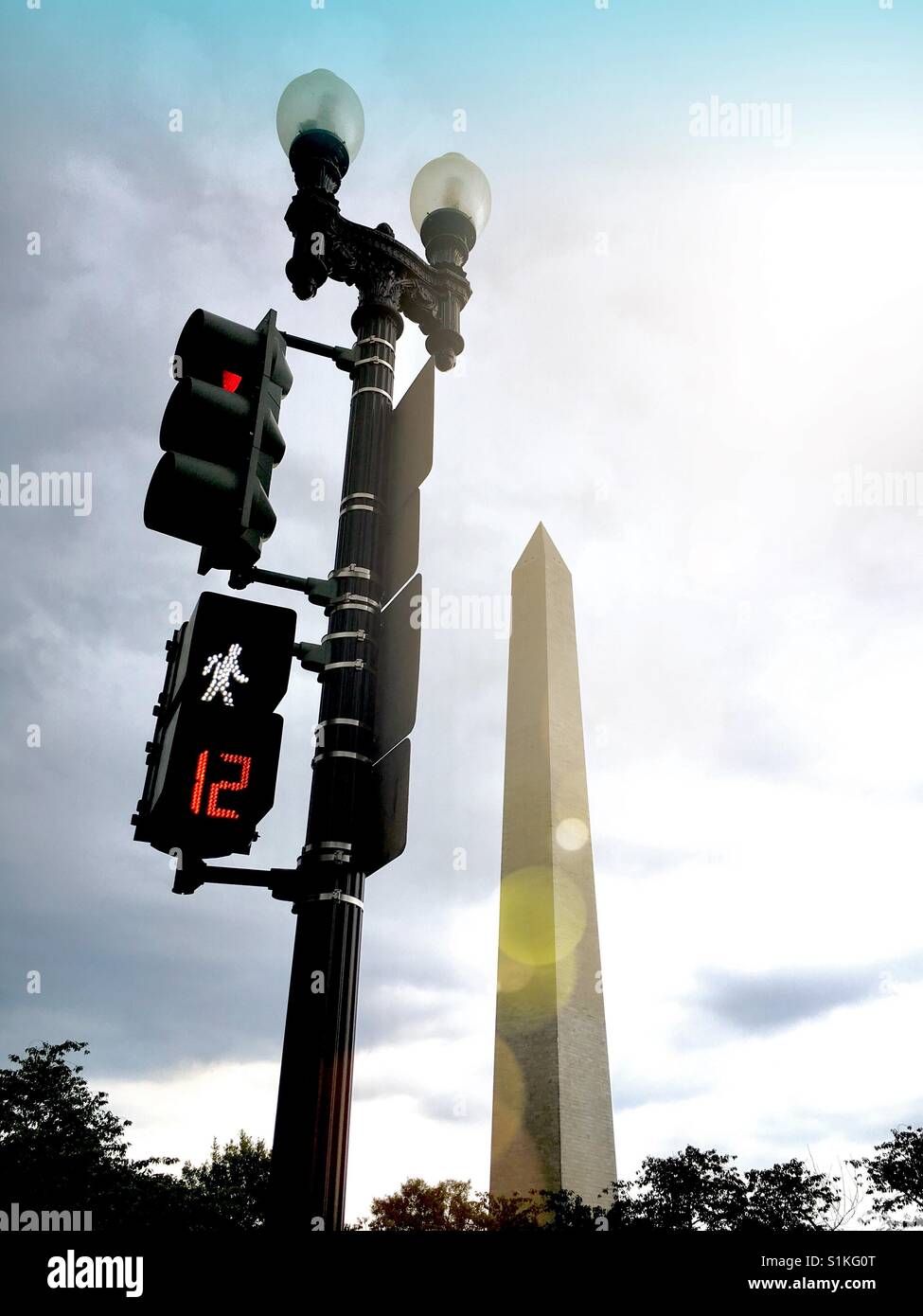 Washington Monument and traffic light - Smartphone Captured Stock Image