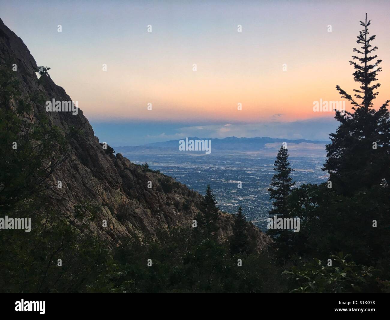 Salt lake valley as seen from the Mt. Olympus Wilderness. Stock Photo
