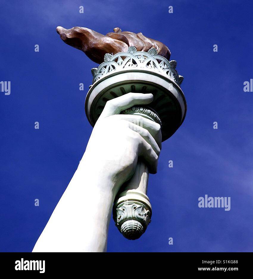 The torch of the replica Statue of Liberty at the New York New York hotel in Las Vegas - Smartphone Captured Stock Image