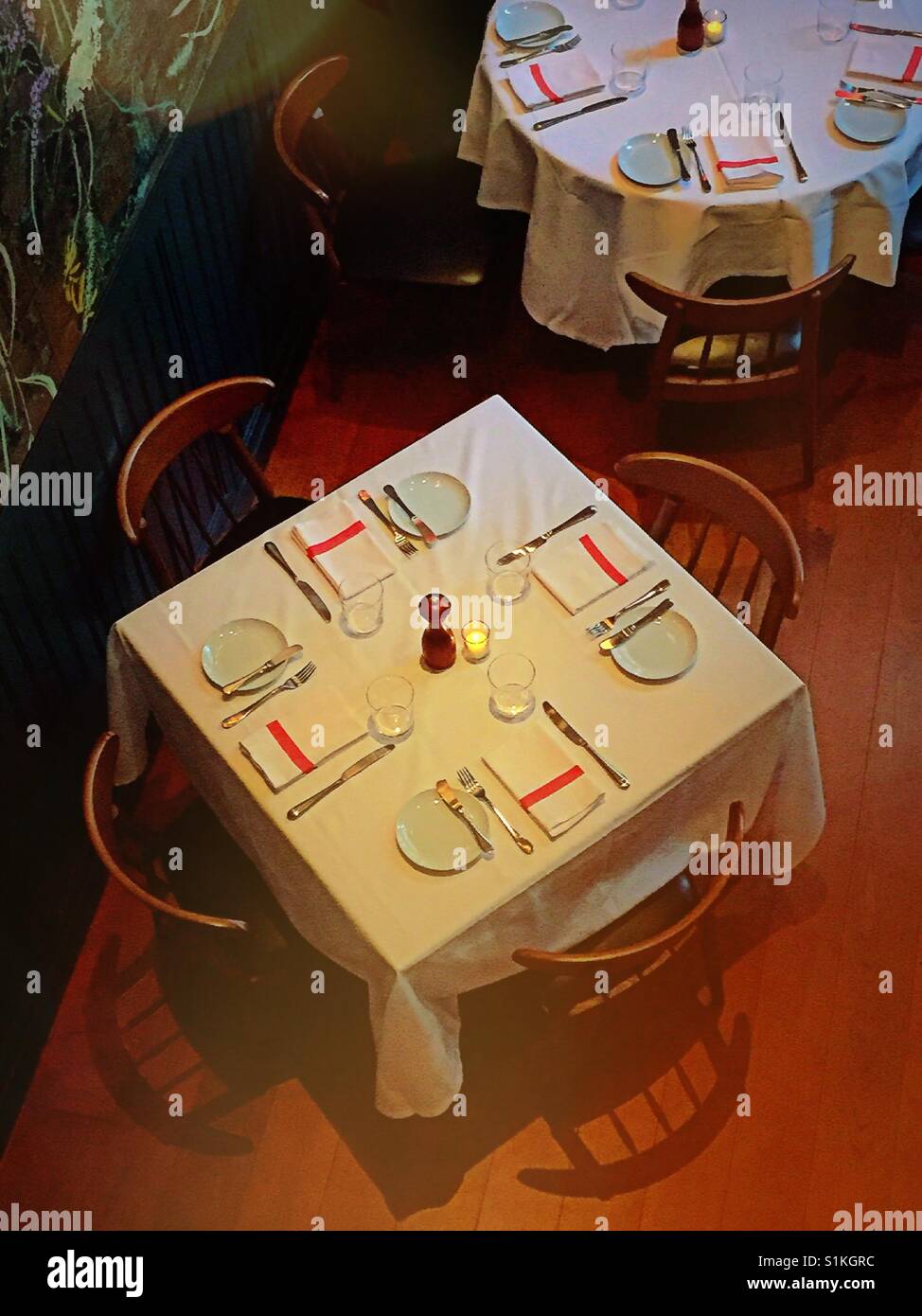 Table set for four at Union Square, Café, NYC, USA - Smartphone Captured Stock Image