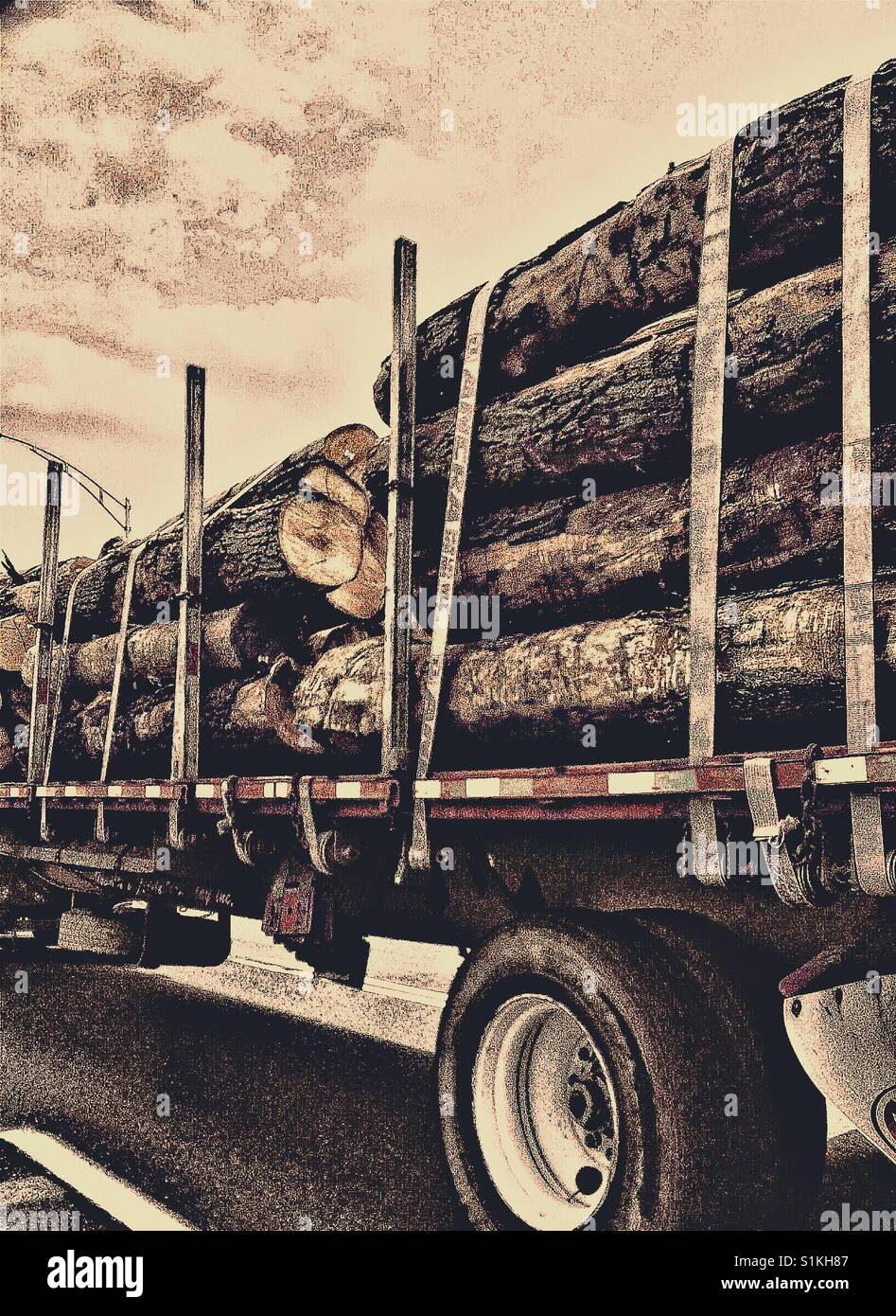 Logs being transported on logging truck, Canada - Smartphone Captured Stock Image