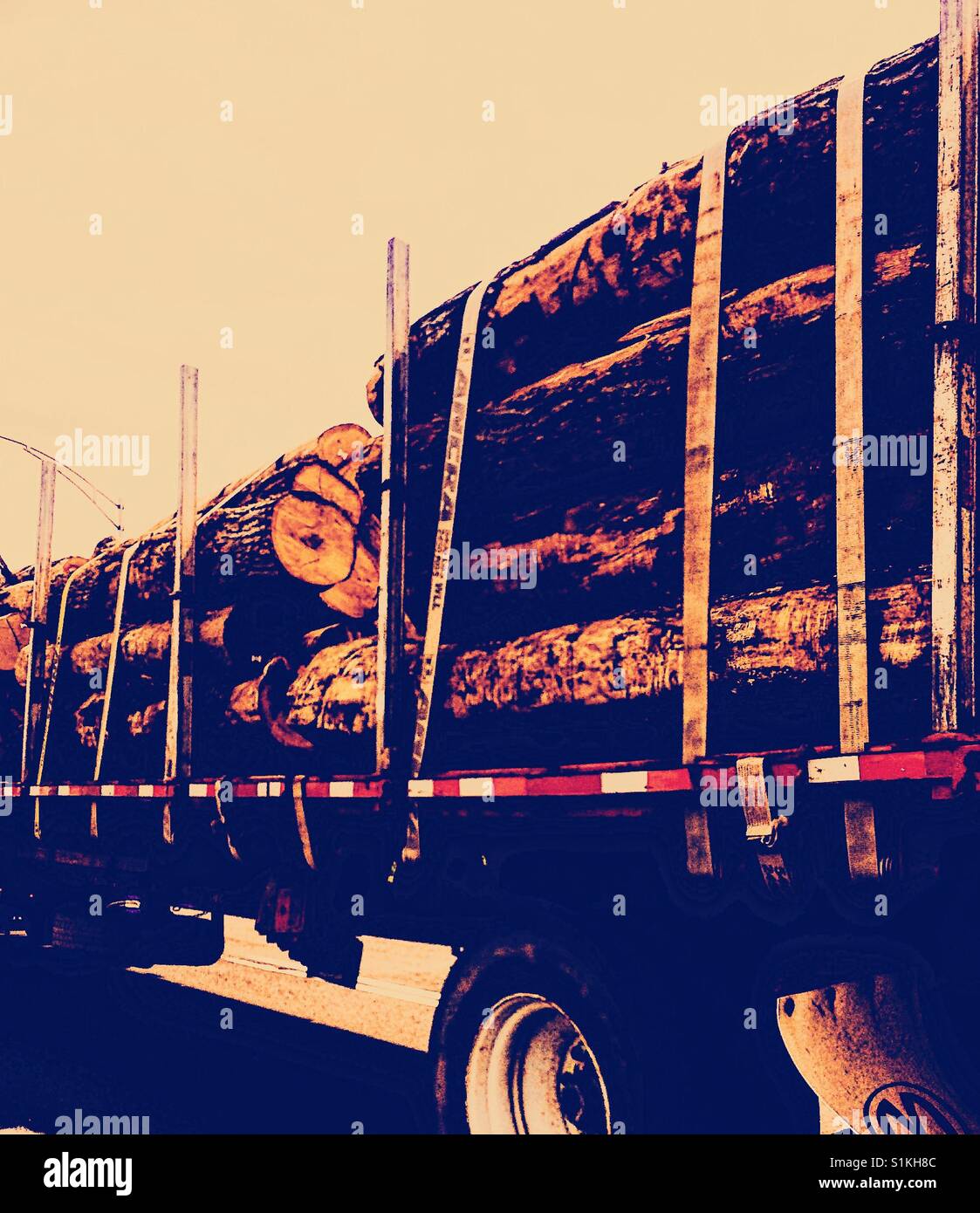 Logs being transported on logging truck, Canada - Smartphone Captured Stock Image