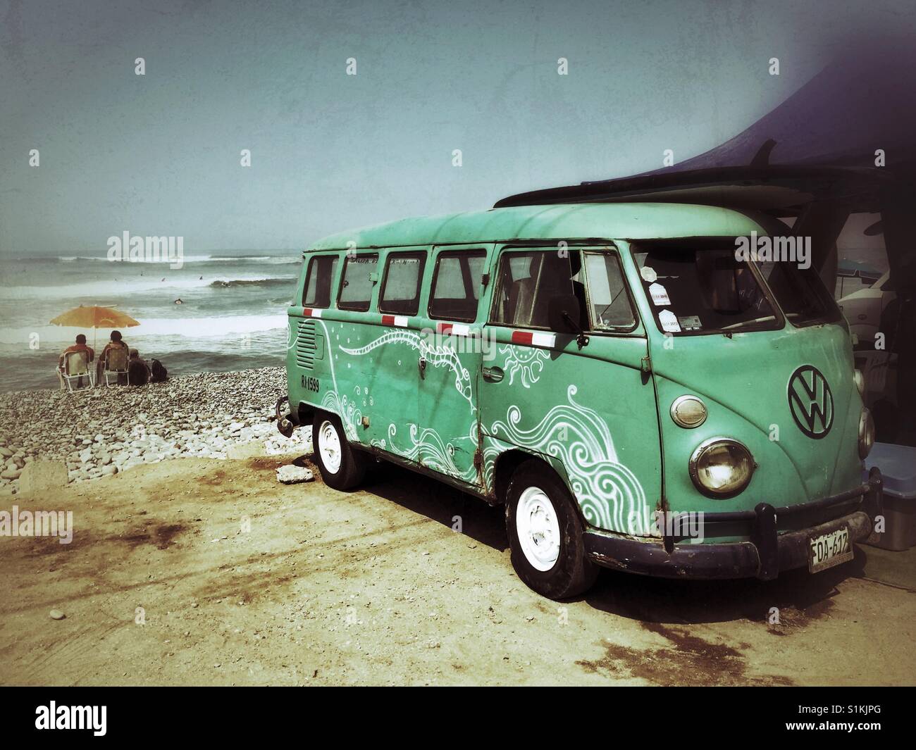 Vintage Volkswagen minivan near beach in Lima Peru Stock Photo