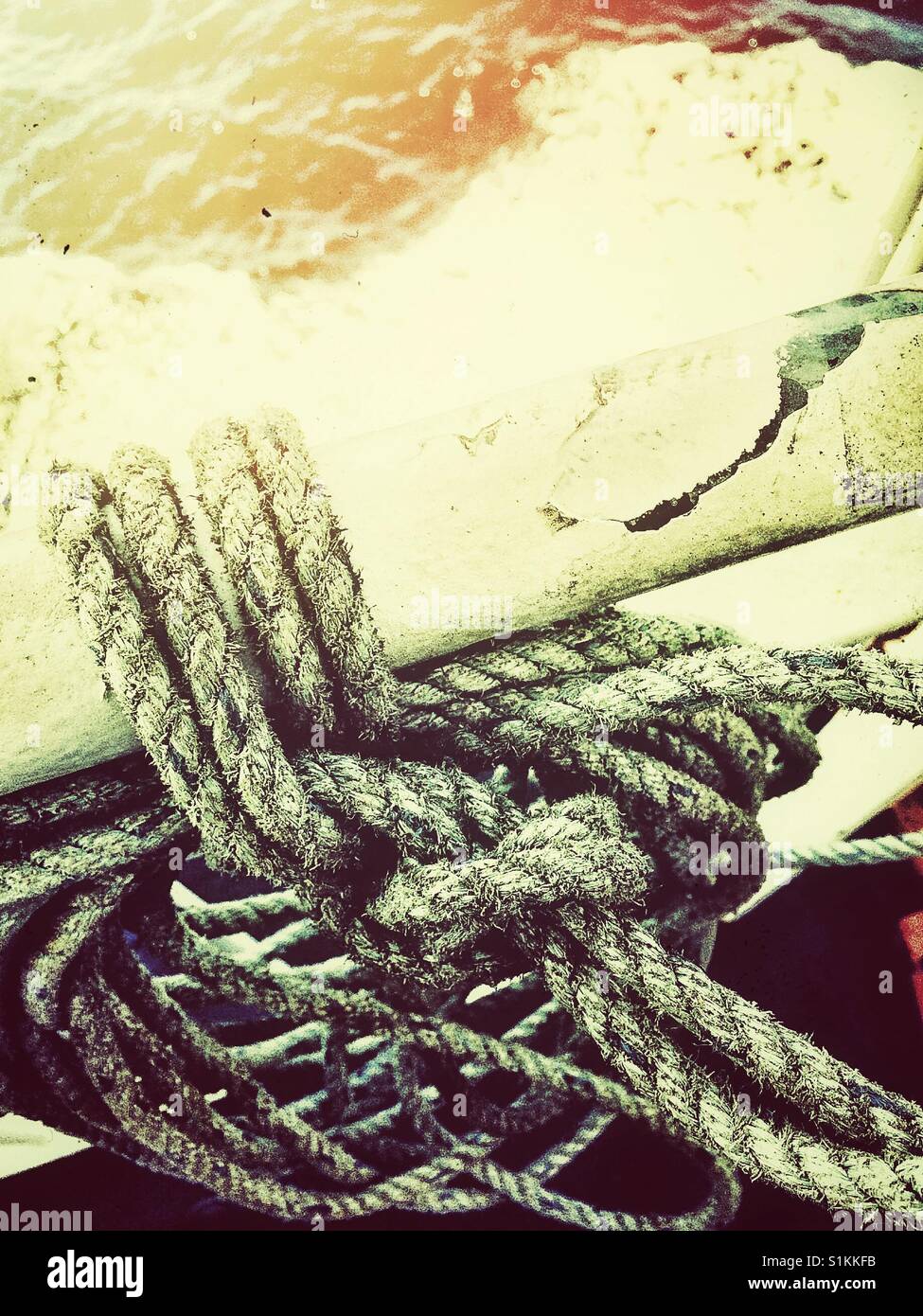 Rope tied to ships rail - Smartphone Captured Stock Image