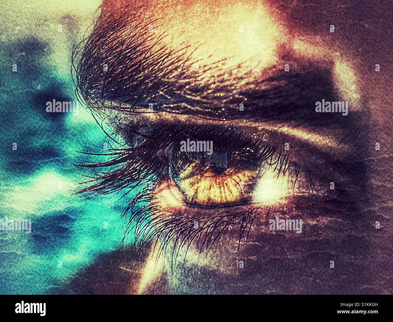 Human eye, teenager in swimming pool - Smartphone Captured Stock Image