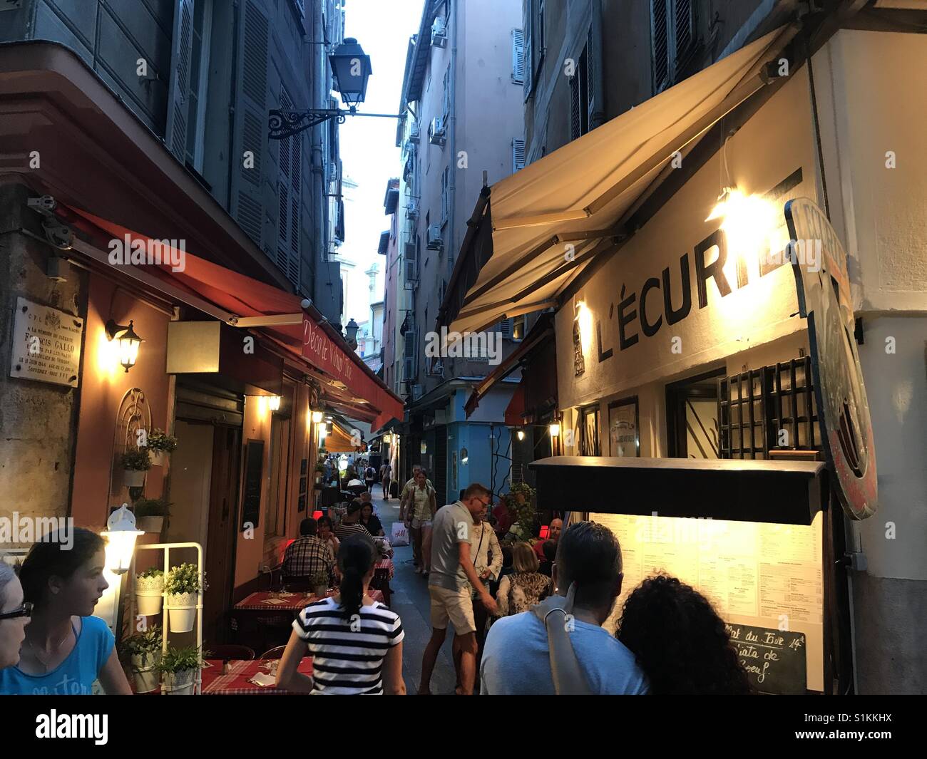 Nice old town evening with restaurants Stock Photo Alamy