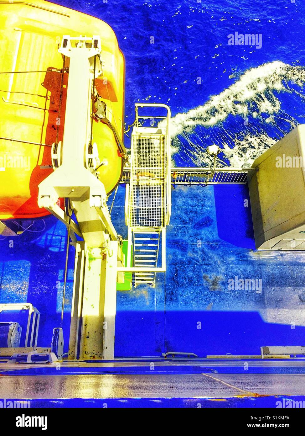 Lifeboat on ferry in the Cabot Strait, Canada - Smartphone Captured Stock Image