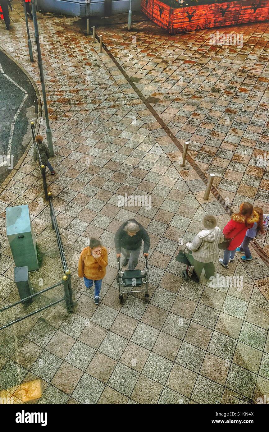 High viewpoint of people walking in the street - Smartphone Captured Stock Image