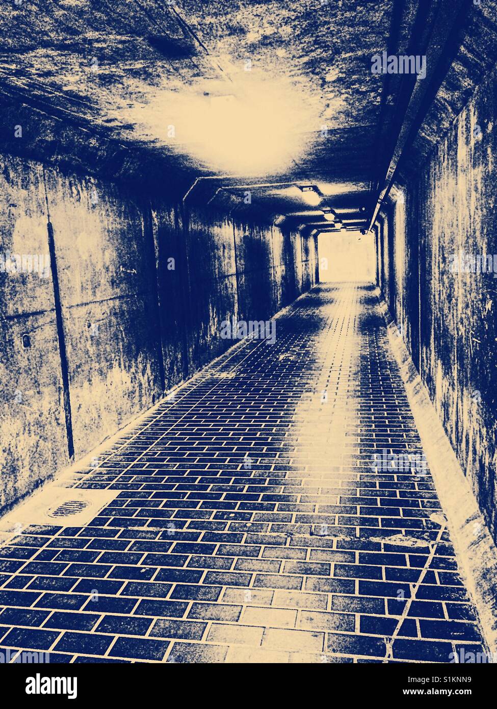 Passageway walkway on Thames path leading to Thames Barrier, London, England - Smartphone Captured Stock Image