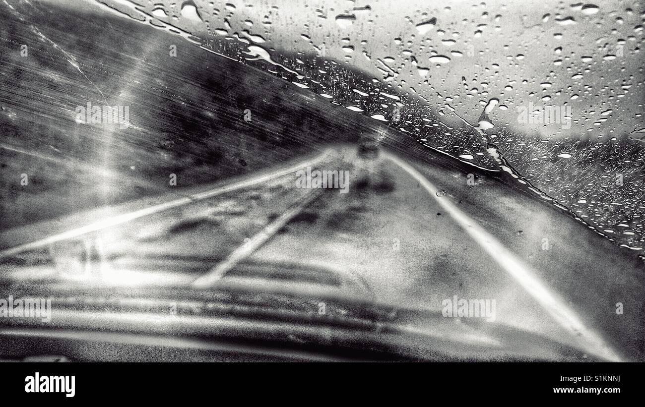 View through a car windscreen on a rainy day, Canada - Smartphone Captured Stock Image