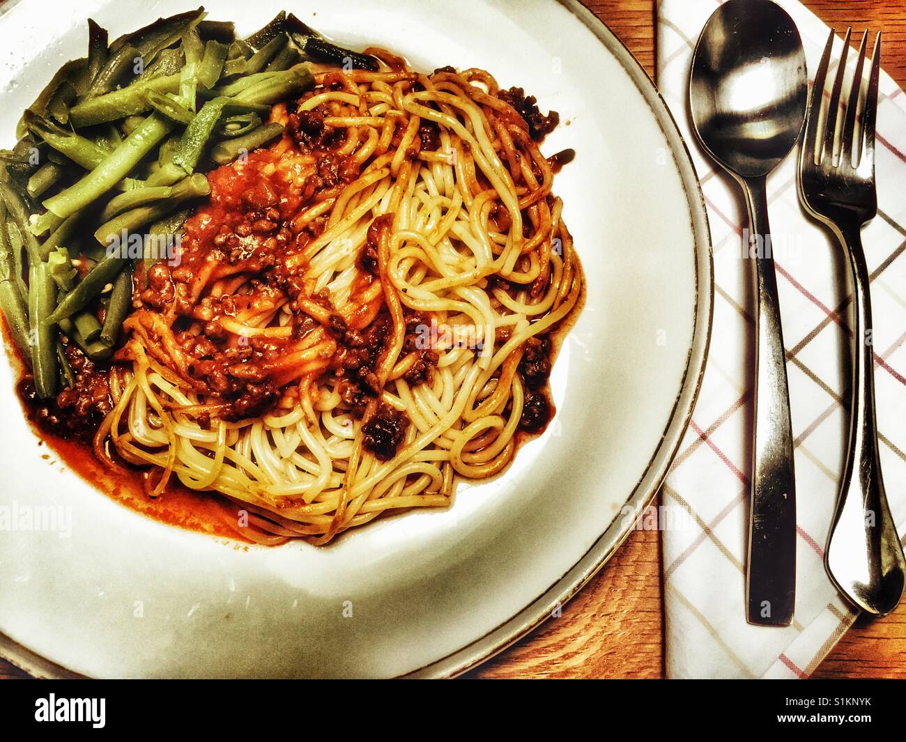 Spaghetti Bolognese With French Beans Stock Photo Alamy