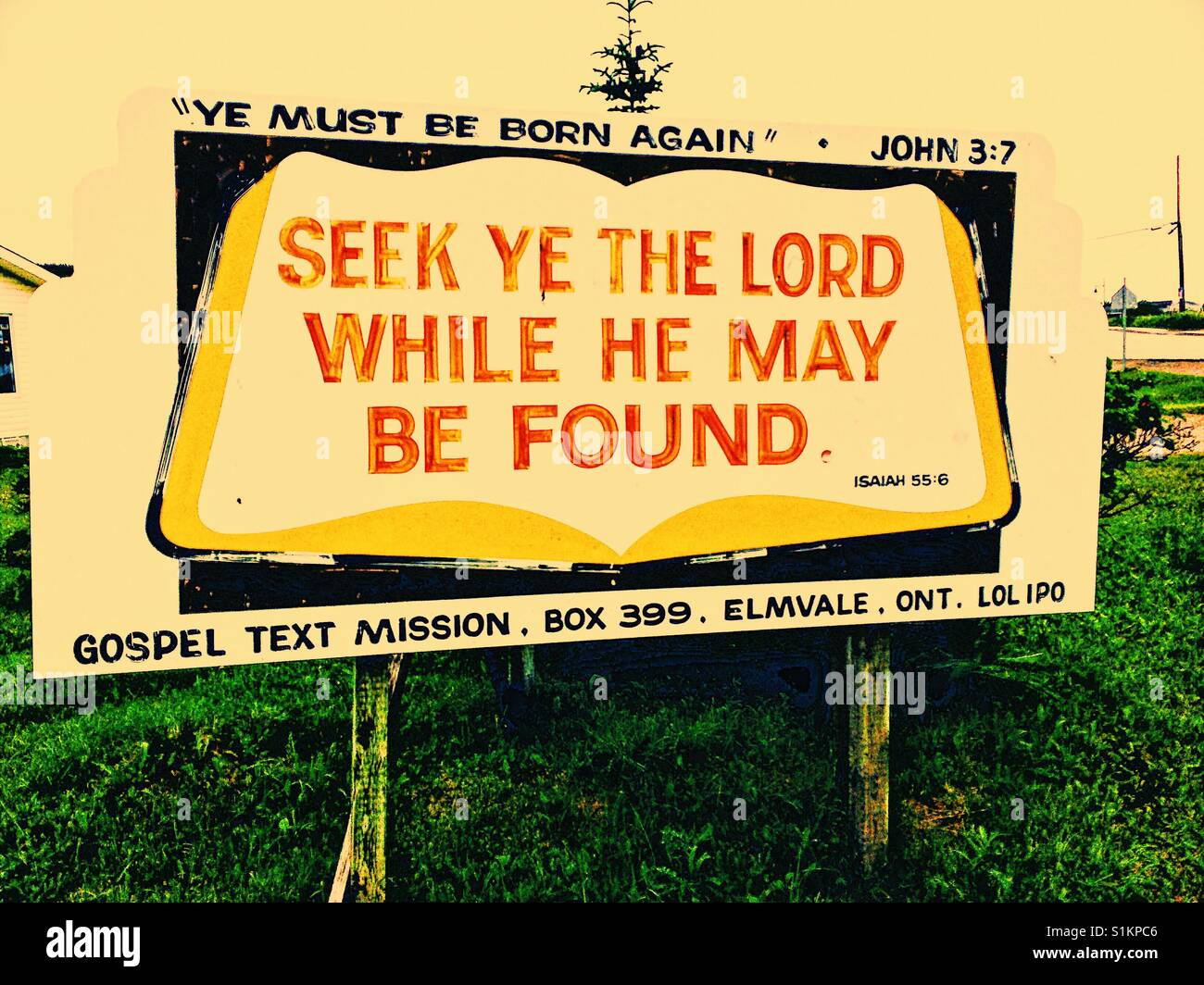 Gospel quotation on roadside billboard, Canada - Smartphone Captured Stock Image