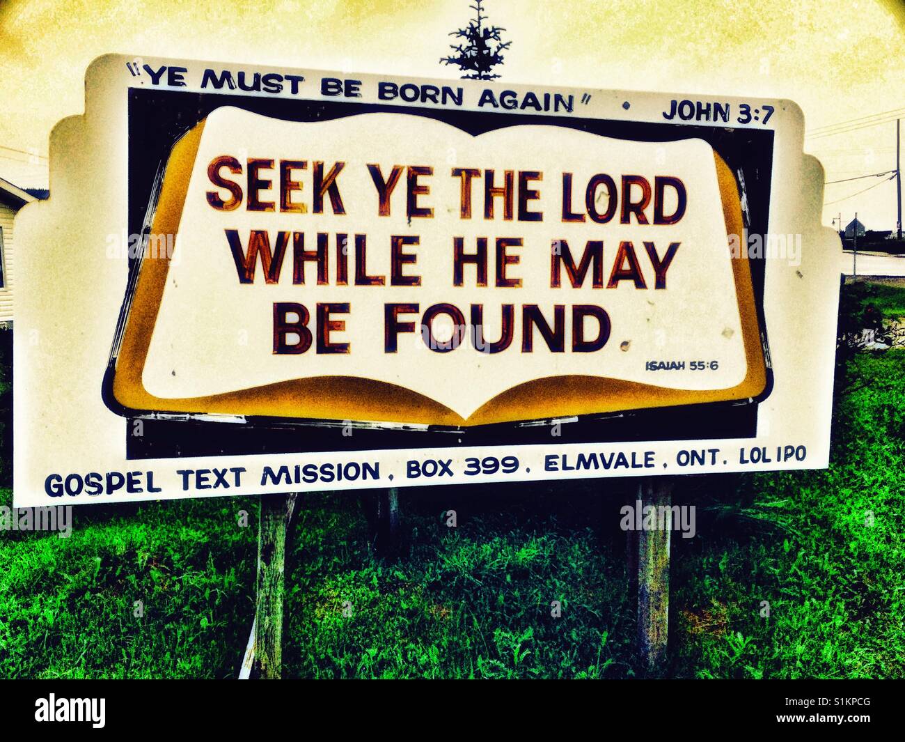 Gospel quotation on roadside billboard, Canada - Smartphone Captured Stock Image
