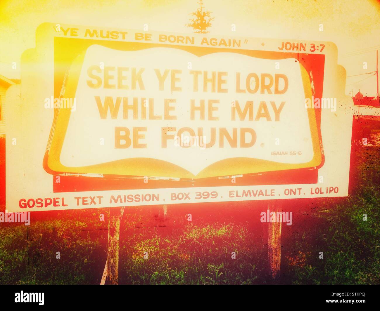 Gospel quotation on roadside billboard, Canada - Smartphone Captured Stock Image